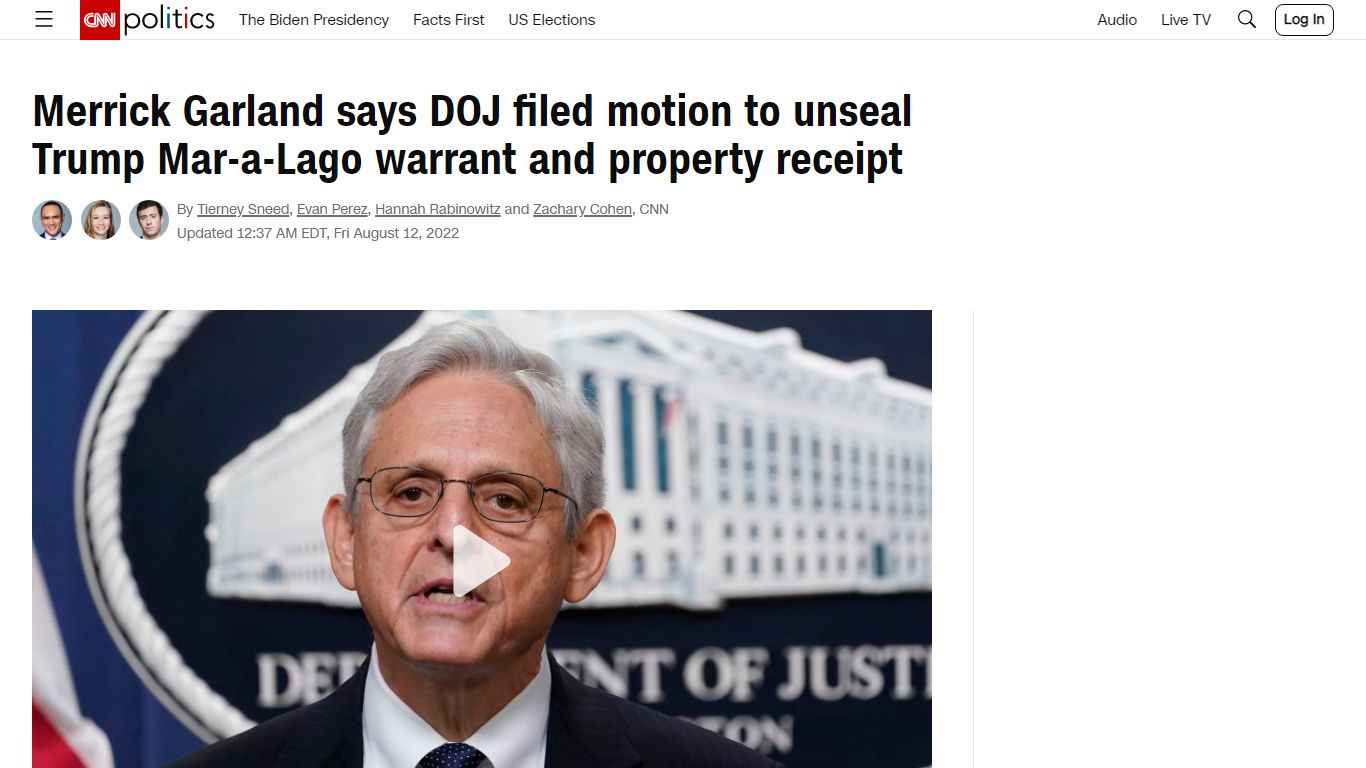 Merrick Garland: DOJ filed motion to unseal Mar-a-Lago warrant and ...